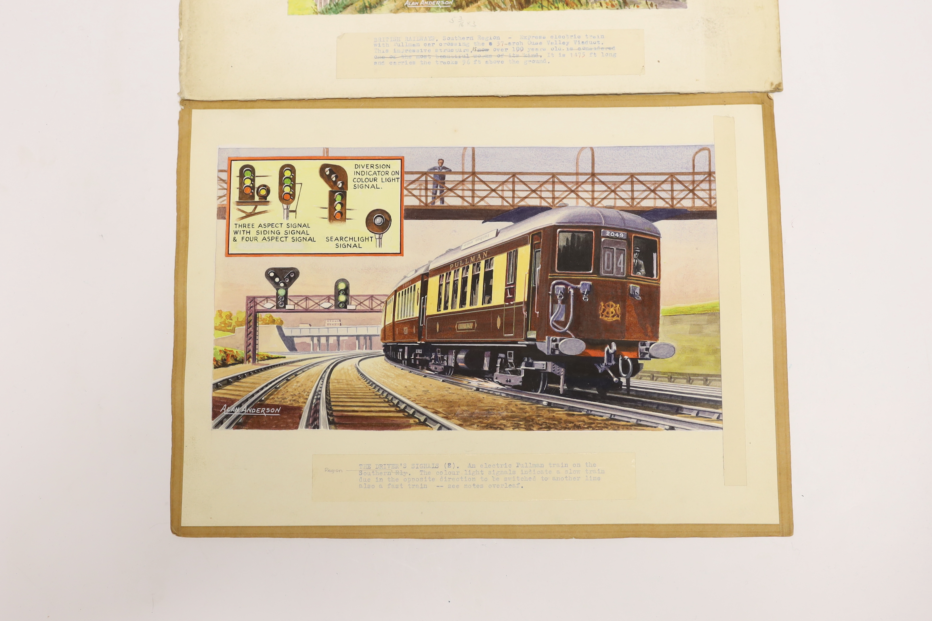 Alan Anderson, two watercolours, a BR SR Pullman EMU, 15 x 26.5cm and a Southern Railway Pullman EMU, 15.5 x 27cm, both signed